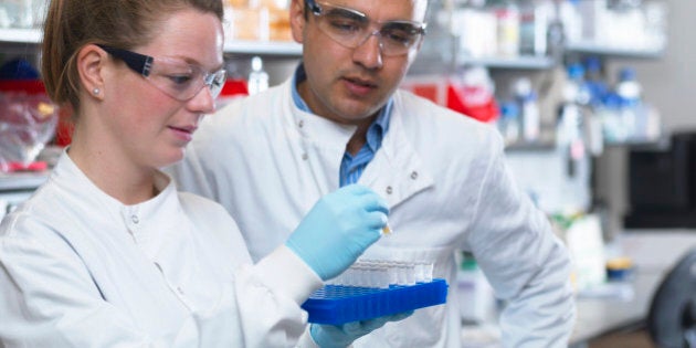 Scientists preparing to analyse samples from clinical trial, Jenner Institute, Oxford University