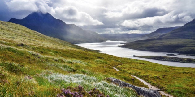 Scenic view of the lake and mountains, Inverpolly, Scotland, United Kingdom