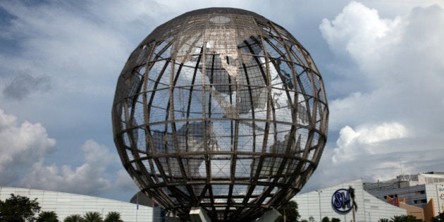 World map globe in front of Mall of Asia