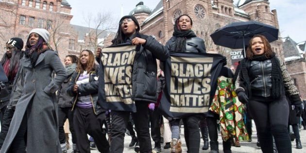 TORONTO, ON - APR. 4: The Black Lives Matter demonstration travelled to Ontario's Parliament building from Toronto Police Headquarters Monday. (Lucas Oleniuk/Toronto Star via Getty Images)