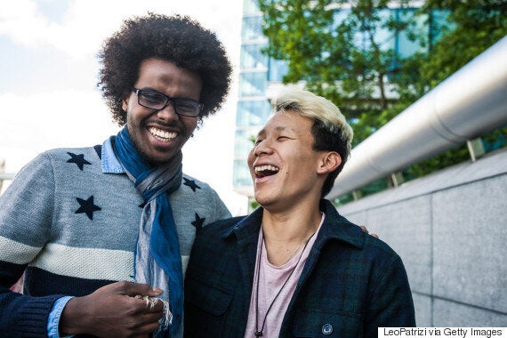 couple laughing together