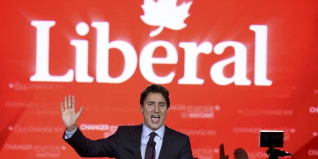 Liberal Party leader Justin Trudeau gives his victory speech after Canada's federal election in Montreal, Quebec, October 19, 2015. REUTERS/Chris Wattie TPX IMAGES OF THE DAY