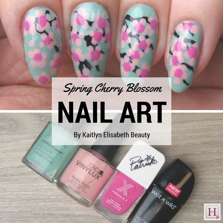 Pink Cherry Blossom for Spring Gel Nail Art on Fake Nails 