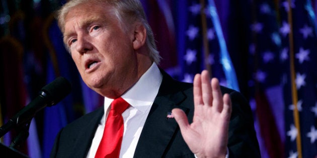 FILE - In this Nov. 9, 2016, file photo, President-elect Donald Trump speaks during a rally in New York. CEOs of major companies are taking stands about the results of the November 2016 U.S. election, a departure from the traditional model of not mixing politics with business that the major brands have long espoused. The men and woman who head the nationâs biggest companies know that having a hostile relationship with the incoming Trump Administration could make doing business difficult. (AP Photo/ Evan Vucci, File)