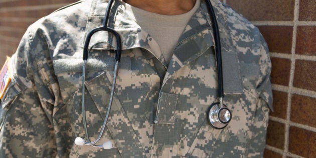 Military doctor with stethoscope