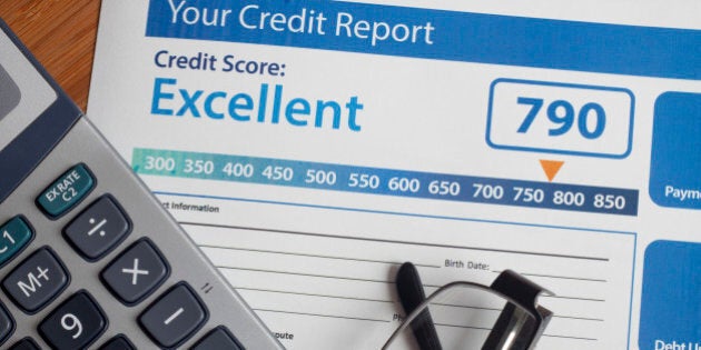 Credit report with score on a desk