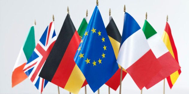 Euro flags on white background.