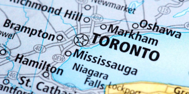 Map of Toronto in Canada. Detail from the World Map.