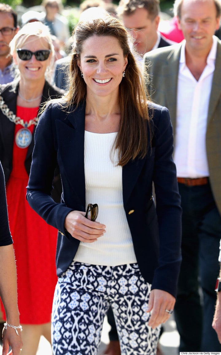 Kate Middleton Pairs Printed Gap Pants With Blazer