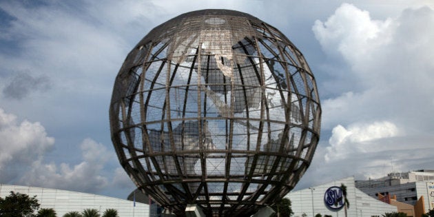 World map globe in front of Mall of Asia