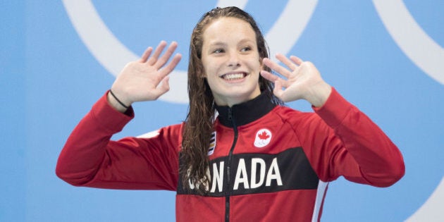 RIO DE JANEIRO, BRAZIL- AUGUST 11:Penny Oleksiak swam in the womens 100m freestyle finals Thursday night and won gold along with American swimmerSimone Manuel at the Olympic Aquatics Centre during the 2016 summer Olympic Games in Rio de Janeiro, Brazil. Lucas Oleniuk-Toronto Star (Lucas Oleniuk/Toronto Star via Getty Images)