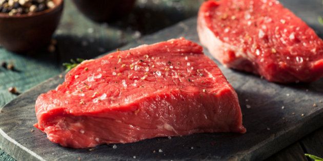 Raw Organic Grass Fed Sirloin Steak with Salt and Pepper