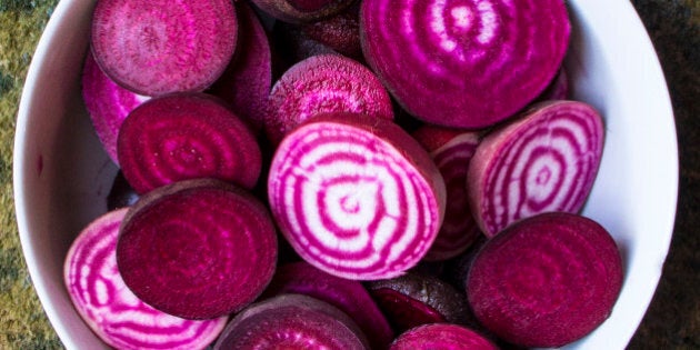 cut beets from our garden just before the departing for the grill