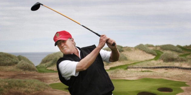 Donald Trump views developments to his luxury golf resort during a visit to the Menie estate in Aberdeenshire.