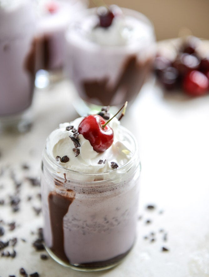 Roasted Cherry Bourbon Milkshakes With Hot Fudge