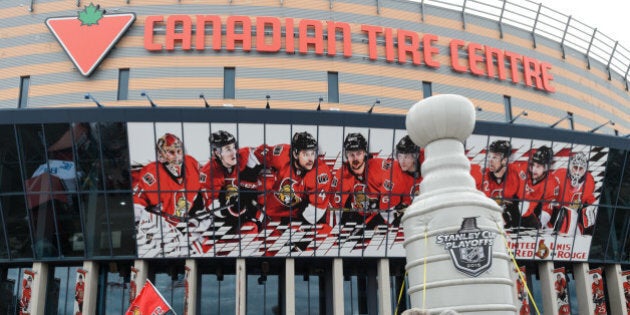 OTTAWA, ON - APRIL 26: An outdoor view of the Canadian Tire Centre prior to Game Six of the Eastern Conference Quarterfinals during the 2015 NHL Stanley Cup Playoffs at Canadian Tire Centre on April 26, 2015 in Ottawa, Ontario, Canada. The Montreal Canadiens eliminated the Ottawa Senators by defeating them 2-0 and move to the next round of the Stanley Cup Playoffs. (Photo by Minas Panagiotakis/Getty Images)