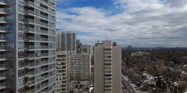 High rise apartments and low density housing in part of Toronto's skyline.
