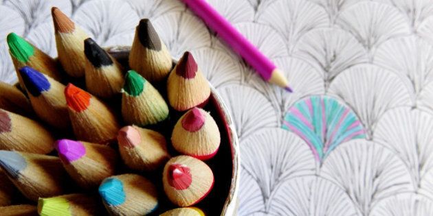 Colouring pencils and book for adults and kids to bring on mindfulness and creativity.