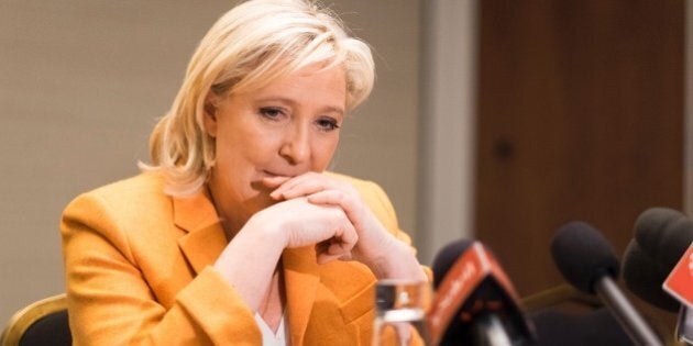 French far right Front National (FN) president Marine Le Pen speaks at a press conference in Quebec City on March 20, 2016. Le pen criticised Canada's immigration policy, in paricular the opening of doors to Syrian refugees.  / AFP / Florence Cassisi (Photo credit should read FLORENCE CASSISI/AFP/Getty Images)