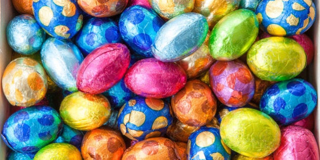 chocolate eggs in colorful foil ...