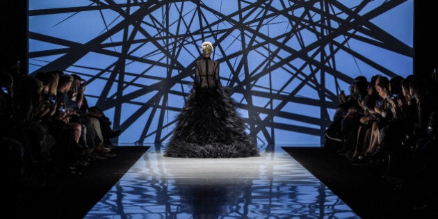 TORONTO, ON - MARCH 18: A model walks the runway wearing Stephan Caras 2016 collection during Toronto Fashion Week Fall 2016 at David Pecaut Square on March 18, 2016 in Toronto, Canada. (Photo by George Pimentel/Getty Images for IMG)