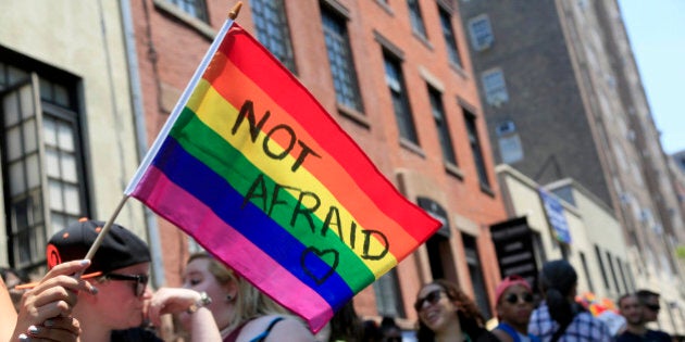 FILE - In this June 26, 2016, file photo, a woman holds a rainbow flag during the NYC Pride Parade in New York. Young Americans overwhelmingly say they support LGBT rights when it comes to employment, health care and adoption. Thatâs according to a new GenForward survey, which finds 92 percent of young adults support HIV and AIDs prevention, 90 percent support equal employment, and 80 percent support LGBT adoption. Across ethnic groups, large majorities of Americans aged 18 to 30 favor training police on transgender issues, government support for LGBT youth organizations and insurance coverage for transgender health issues. (AP Photo/Seth Wenig, File)