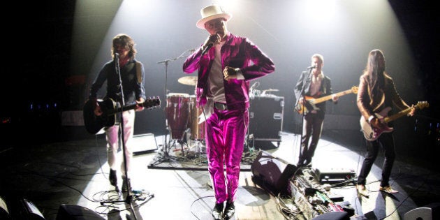 Tragically Hip lead singer Gord Downie performs with band members Paul Langlois, Gord Sinclair, Johnny Fay and Rob Baker at the Save-on-Foods Memorial Centre to kick off the band's latest