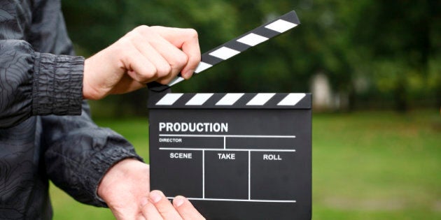 Professional Hollywood Film Clapper-board, being used on location.