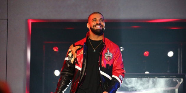 TORONTO, CANADA - FEBRUARY 14: Rapper, Drake announces the starting line ups before the NBA All-Star Game as part of 2016 NBA All-Star Weekend on February 14, 2016 at the Air Canada Centre in Toronto, Ontario, Canada. NOTE TO USER: User expressly acknowledges and agrees that, by downloading and or using this Photograph, user is consenting to the terms and conditions of the Getty Images License Agreement. Mandatory Copyright Notice: Copyright 2016 NBAE (Photo by Nathaniel S. Butler/NBAE via Getty Images)