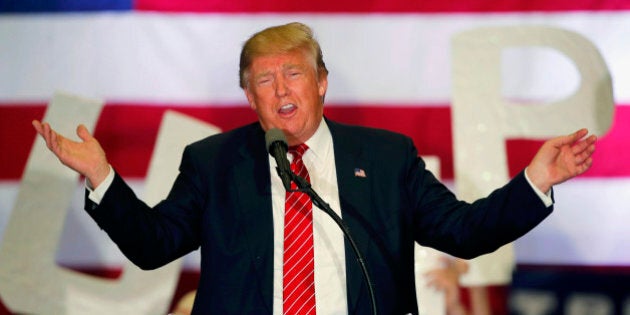 FILE - In this March 4, 2016 file photo, Republican presidential candidate Donald Trump speaks at a campaign rally in New Orleans. They may be on opposite ends of the political spectrum, but Trump and Bernie Sanders appear to be sharing a catchphrase, which is huge. (AP Photo/Gerald Herbert, File)