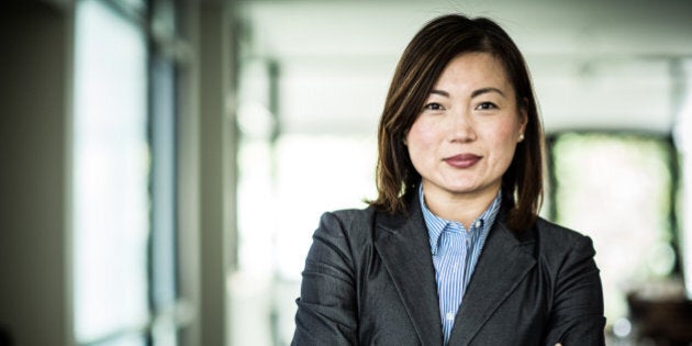 businesswoman smiling at camera