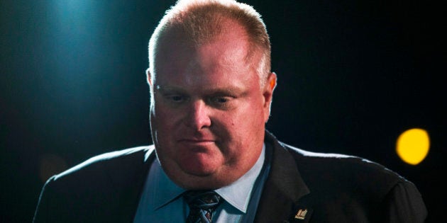 Toronto Mayor Rob Ford looks on during his first appearance since being released from the hospital where he was undergoing cancer treatment at