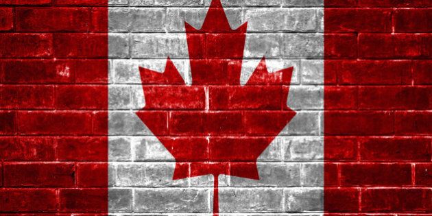 Canada flag brick wall background