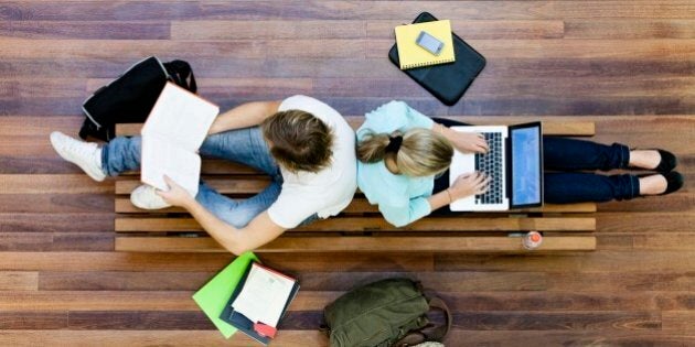 University students studying, from above