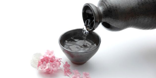 Sake, Japanese liquor with cherry blossoms