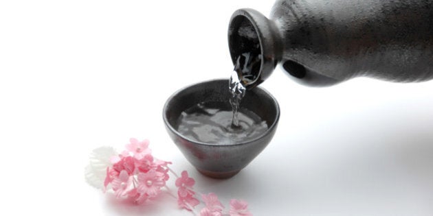 Sake, Japanese liquor with cherry blossoms