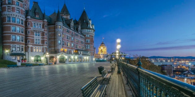 Chateau Frontecac illuminated at night, Quebec, Canada