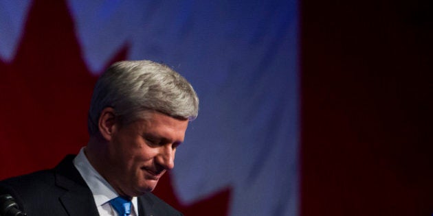 Conservative Leader Stephen Harper, Canada's prime minister, attends a news conference where he conceded victory on election day in Calgary, Alberta, Canada, on Monday, Oct. 19, 2015. Justin Trudeau's Liberal Party has swept into office with a surprise majority, ousting Prime Minister Stephen Harper and capping the biggest comeback election victory in Canadian history. Photographer: Ben Nelms/Bloomerg