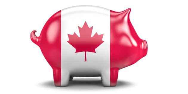 3D render of piggy bank with Canadian flag