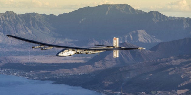 FILE PHOTO - The Solar Impulse 2 plane is seen on a maintenance flight over Hawaii performed by the test pilot Markus Scherdel in a handout picture taken March 27, 2016, and released April 14, 2016. REUTERS/Solar Impulse 2/Jean Revillard/Handout via Reuters/File Photo ATTENTION EDITORS - THIS IMAGE WAS PROVIDED BY A THIRD PARTY. FOR EDITORIAL USE ONLY.