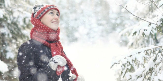 snowfall nature portrait of woman health beauty