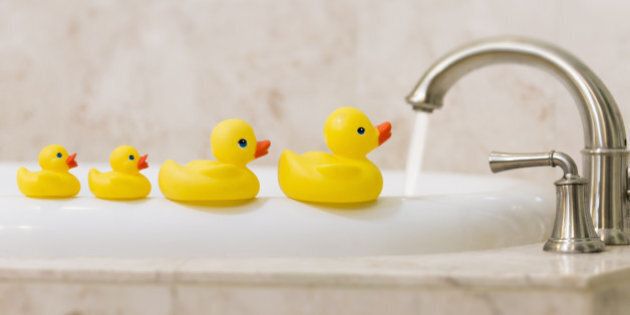 Rubber duckies and bath tub