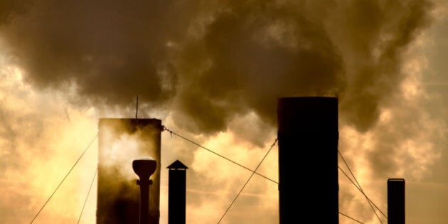 smoke steam pollution global warming stacks chimney tower and sky