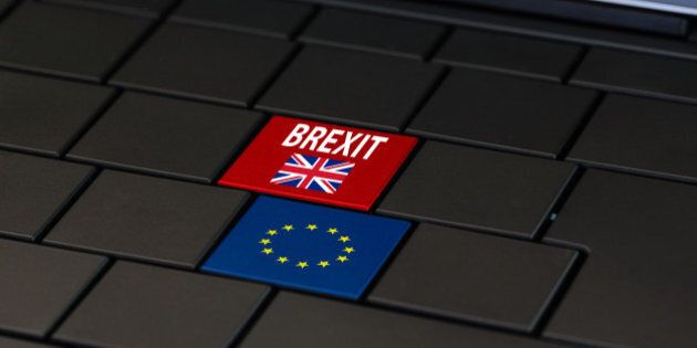 brexit and eu flag on a pc keyboard