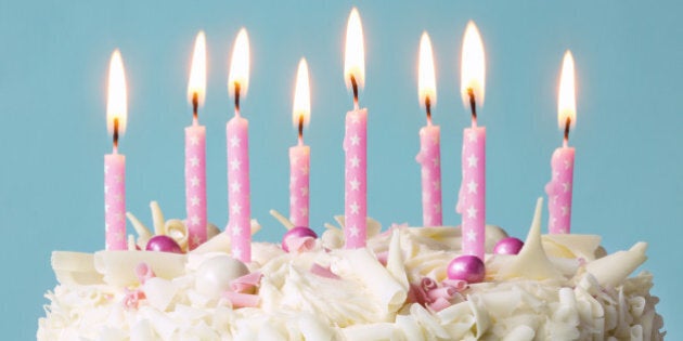 Birthday cake with pink candles