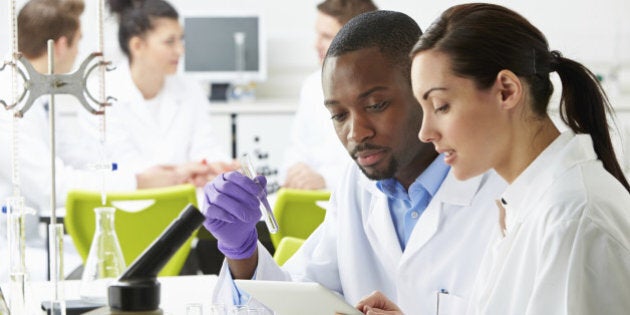 Group Of Hard Working Technicians Working In Laboratory