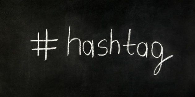 Hashtag is written by chalk on blackboard