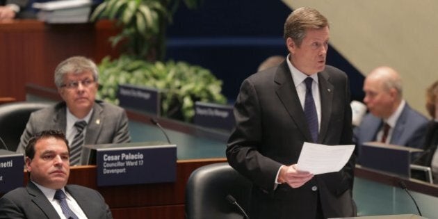 TORONTO, ON - MARCH 10: Mayor John Tory makes a case that the voters voted to keep taxes below the rate of inflation and urged that the city need to look at controlling cost overruns like the Spadina subway prior to asking the tax payers for more money. (Chris So/Toronto Star via Getty Images)