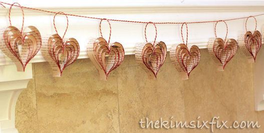 Glittered Book Page Heart Garland