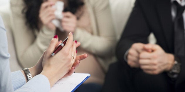 Young couple with a problem to consult a psychologist